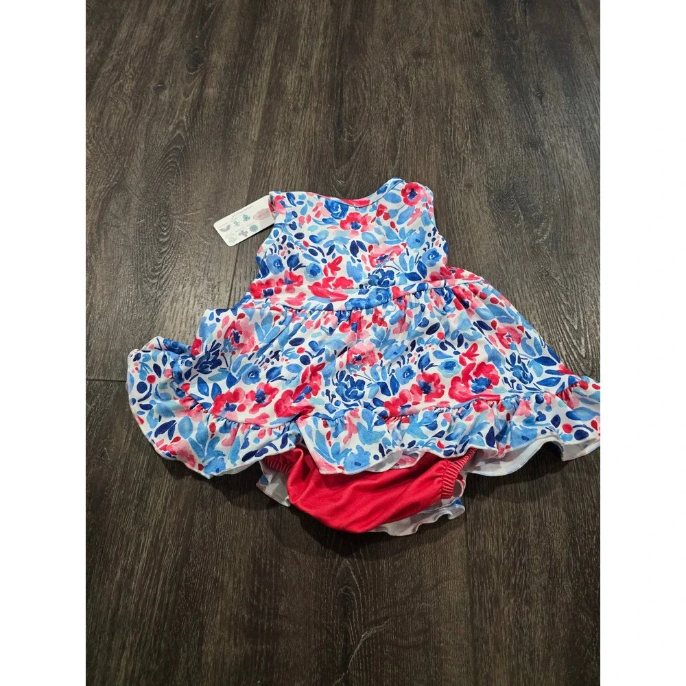 Pete + Lucy Baby Girl Floral Dress P+Lush Watercolor Ruffle Blue Pink 9-12M NWT